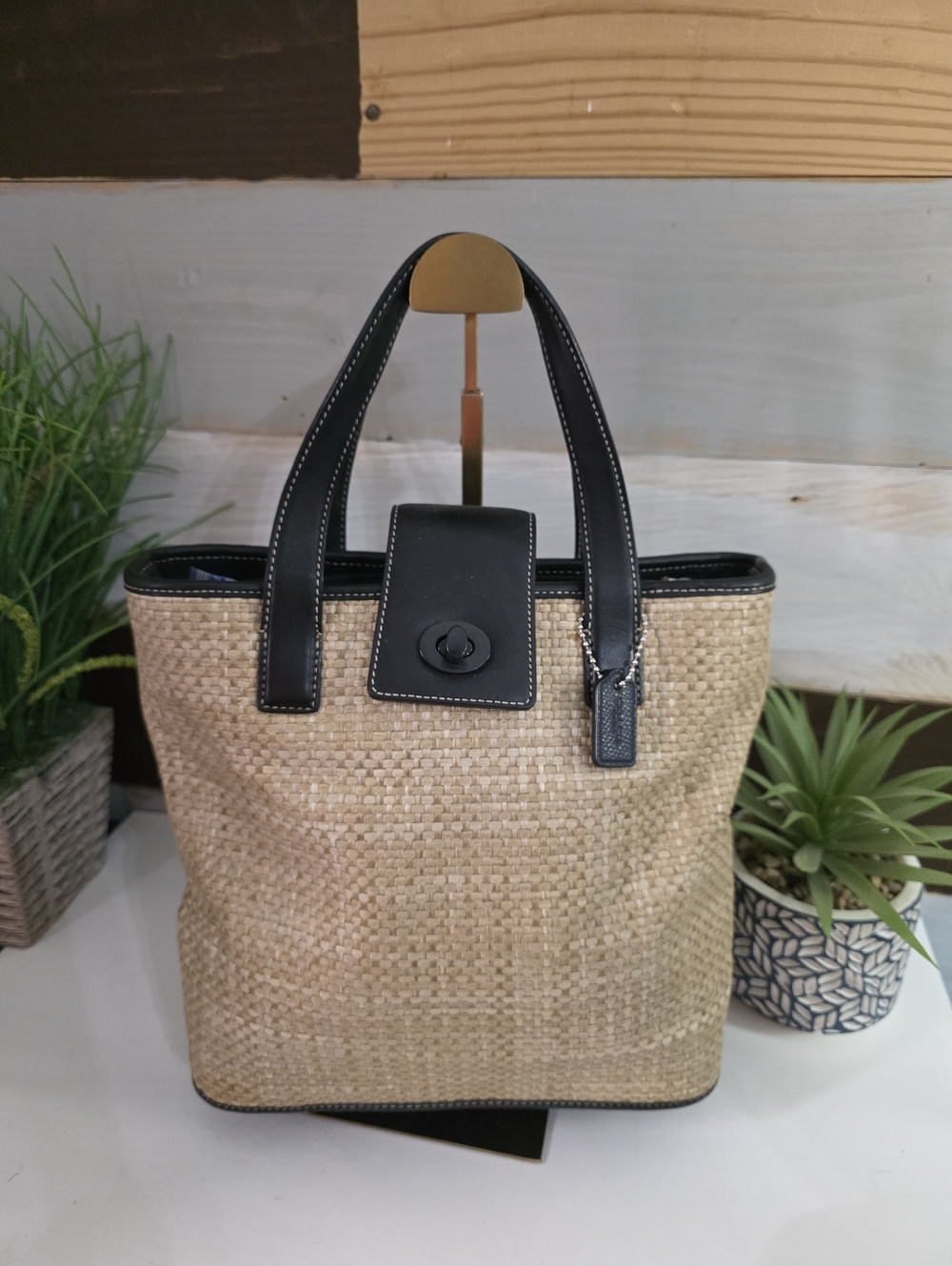 Coach Black and Tan Woven Tote Bag & Coach Scarf - Picture 15 of 15